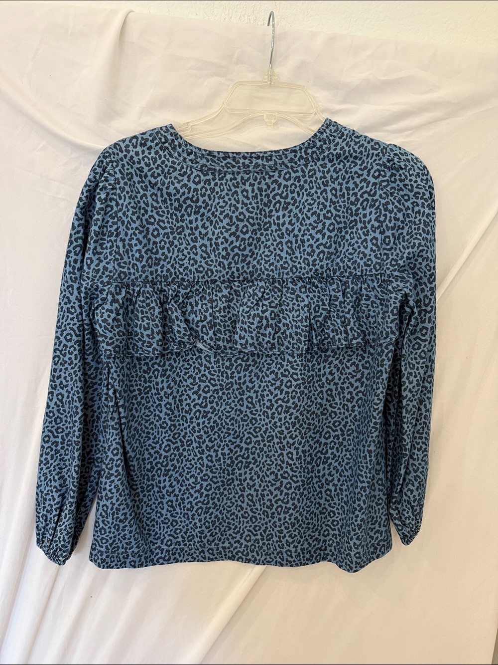 JCrew blue cheetah leopard print long sleeve length ruffle blouse womens Xs - Picture 4 of 4